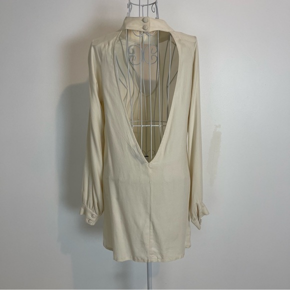 FOR LOVE & LEMONS Ivory Mini Dress Keyhole Plunge Open Back XS long sleeve rayon - Picture 2 of 8